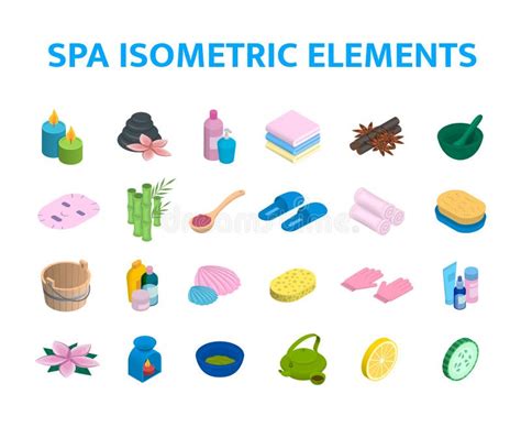 Vector Isometric Icons Spa Elements Set 3d Realistic Spa And Massage Salon Objects Collection