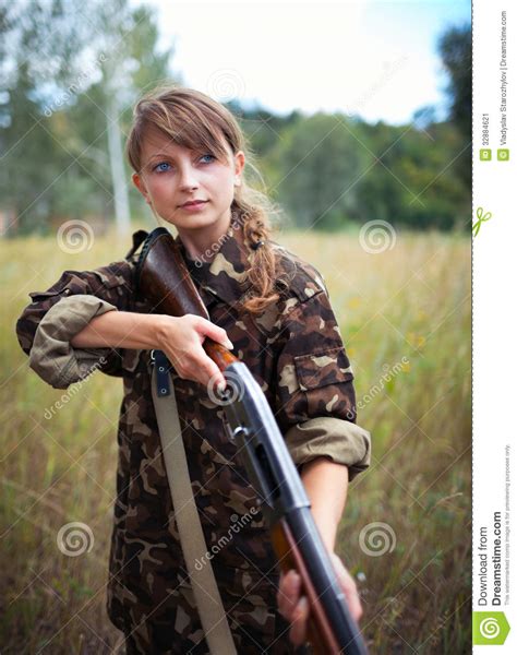 Young Beautiful Girl With A Shotgun Stock Image Image 32884621