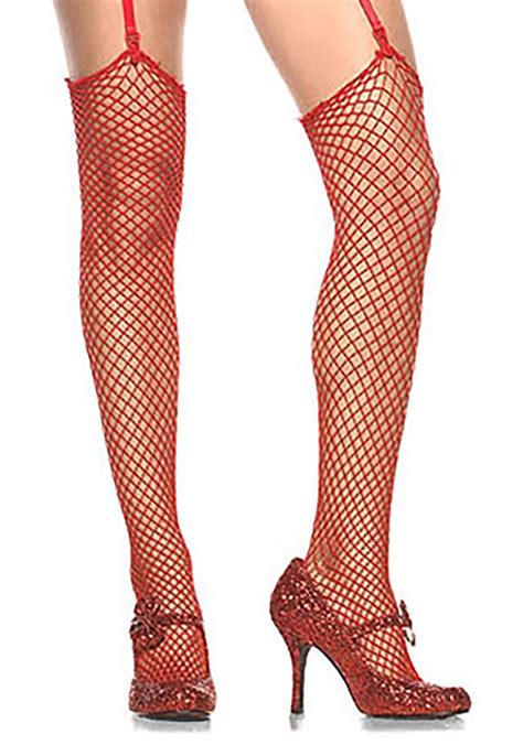 Womens Red Fishnet Stockings - Sexy Adult Thigh-High Stocking