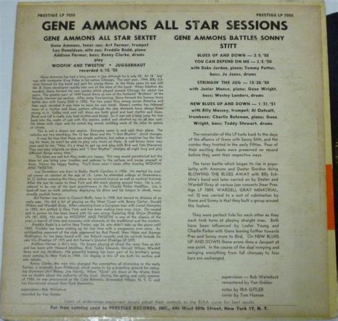 Buy Gene Ammons All Star Sessions Lp Album Mono Rm Online For A