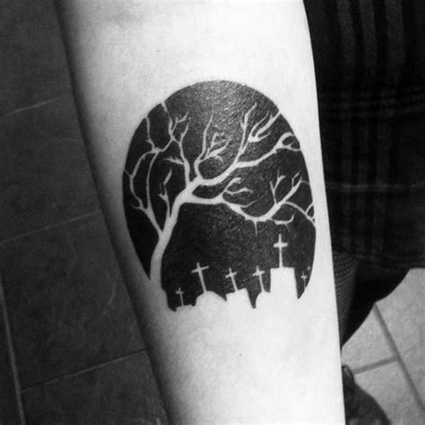 Little Black And White Dark Tree On Cemetery Arm Tattoo Tattooimagesbiz