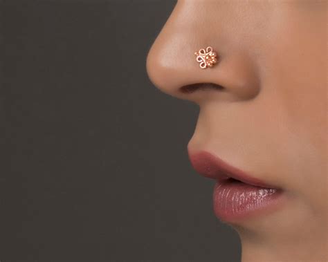 Rose Gold Piercing Unique Nose Stud Rose Gold Nose Stud Etsy