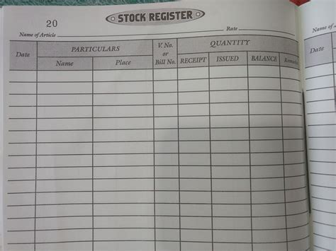 Stock Register General Office Register Satish Calendar Company