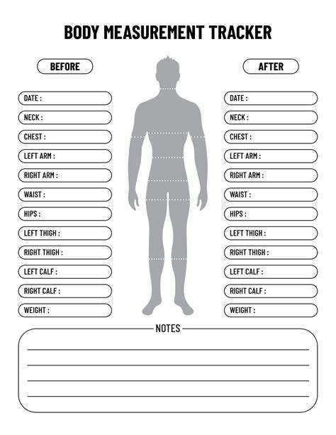 Male Body Measurement Tracker Chart