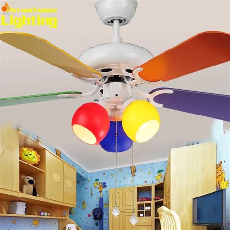 Colorful Children Kids Room Ceiling Fan With Lights Fans Wood Panel