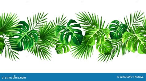 horizontal seamless border with various tropical leaves vector illustration stock vector