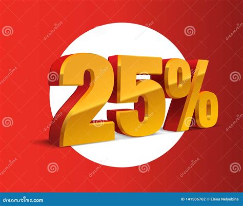25 Percent Off Sale Golden Yellow And Red Object 3d Stock