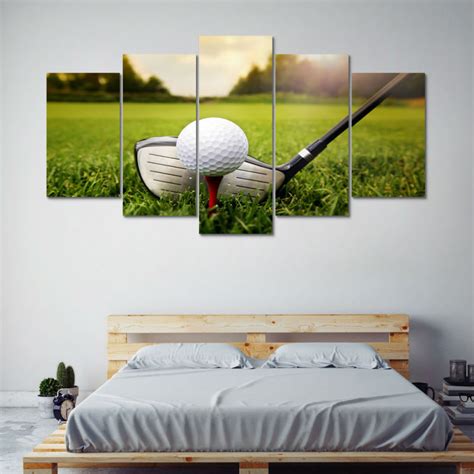 Framed 5 Piece Golf Course Club Golfing Poster Canvas Prints Wall Art