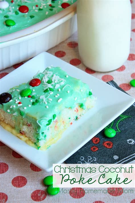 Use a rubber spatula to scrape up from the bottom and get everything totally mixed together. Christmas Coconut Poke Cake | Mostly Homemade Mom