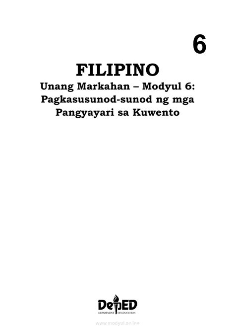 Filipino Modyul Pagkasusunod Sunod Ng Mga Pangyayari Sa Kuwento