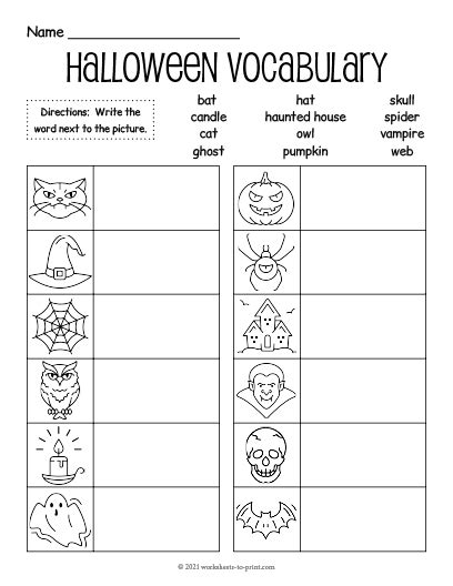 Halloween Vocabulary Fill In Worksheet