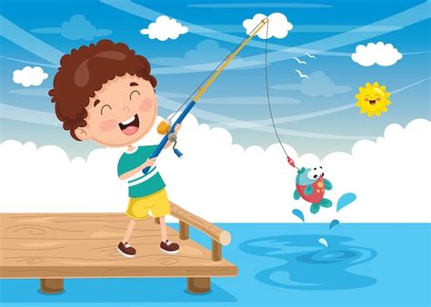 Premium Vector Vector Illustration Of Kid Fishing