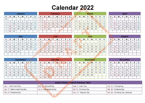 Yearly Calendar 2022 Printable With Federal Holidays Free Calendar Riset