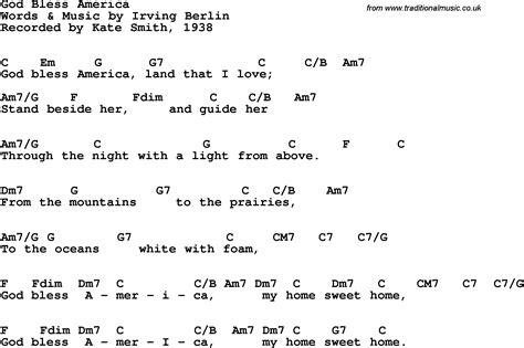 Song Lyrics With Guitar Chords For God Bless America Kate Smith 1938