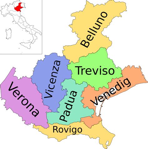 Italy is subdivided into twenty regioni (sing. File:Map of region of Veneto, Italy, with provinces-de.svg ...