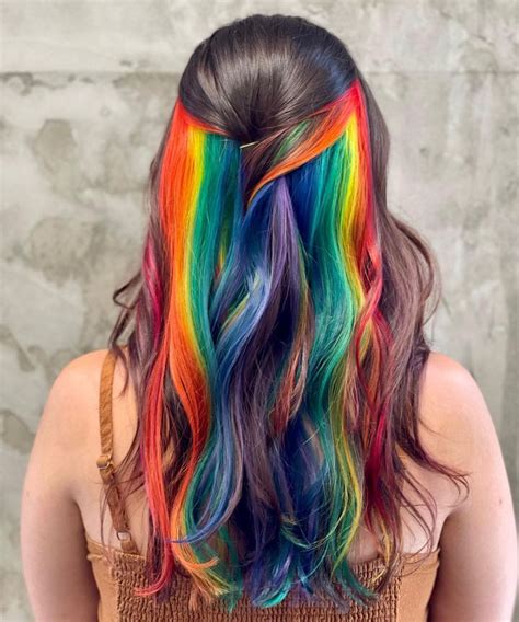 Rainbow Hair Ombre Hidden Rainbow Hair Balayage Hair Caramel Caramel