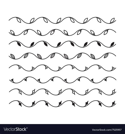 Wavy Line With Leaves For Design Set Borders Vector Image