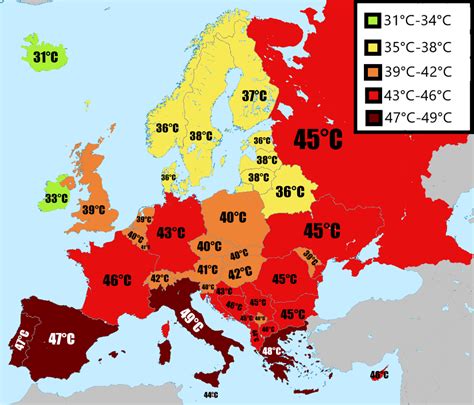 Highest Recorded Temperatures In Each European Country The Numbers Are