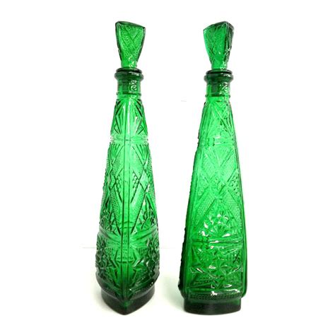mid century modern italian green glass bottle by vimax creations 15 tall set of 2 1960s in 2020