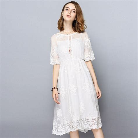 Buy White Dress Women 95 Silk Fabric Embroidery