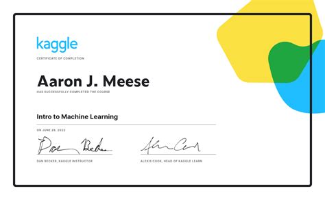 Aaron J Meese Completed The Intro To Machine Learning Course On Kaggle