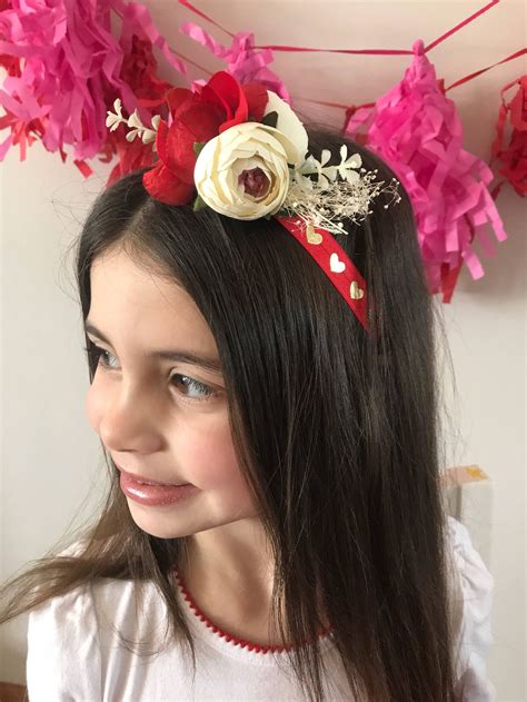 Valentines Day Headband Heart Headband Red Flower Crown Etsy