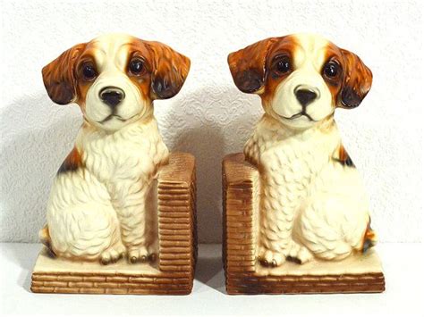 Vintage Ceramic Dog Book Ends Pair Of Puppy Bookends Made In Japan