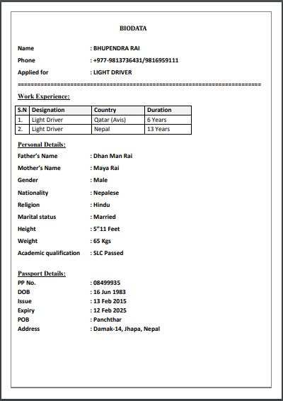 10th And 12th Pass Resume Resume Format Download Simple Resume Format