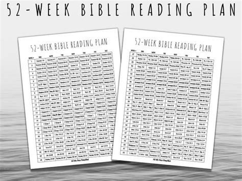 52 Week Bible Reading Plan Printable Chart All My Days Etsy New Zealand