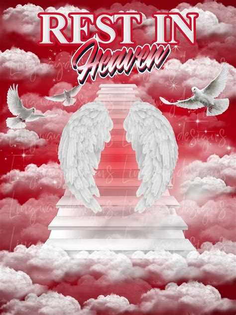 Red Heavens Stairway Rest In Heaven Angel Wings Memorial Background PNG