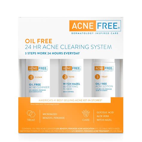 Acne Free Oil Free 24 Hr Acne Treatment Kit 3 Step Acne Clearing