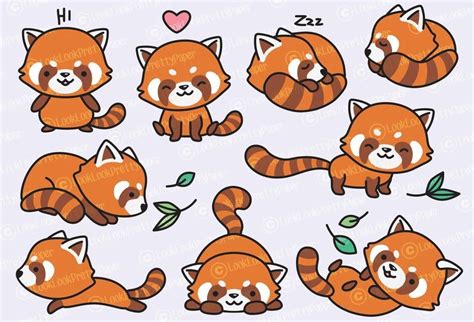 Premium Vector Clipart Kawaii Red Pandas Cute Red Panda Etsy Cute
