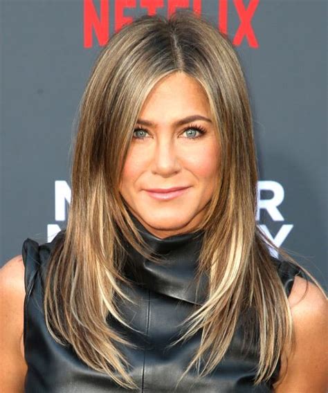 Jennifer Aniston Long Straight Brunette Hairstyle With Side Swept Bangs