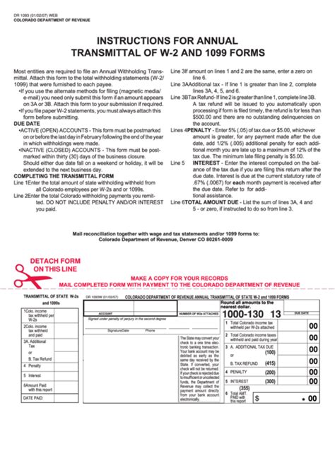 Fillable Form Dr 1093w Annual Transmittal Of W 2 And 1099 Forms