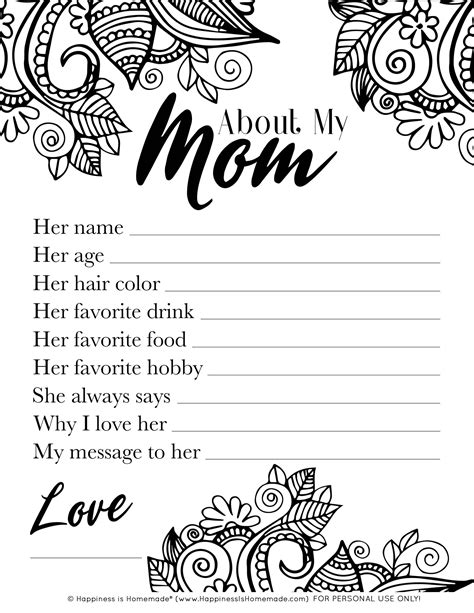 Mothers Day All About My Mom Printable
