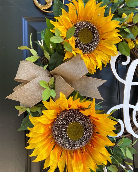 Sunflower Wreath Grapevine Flower Wreath Front Door Wreath Etsy