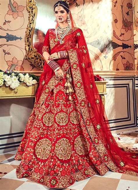 Heavy Bridal Bright Red Satin Lehenga Choli Lehengas Designer Collection