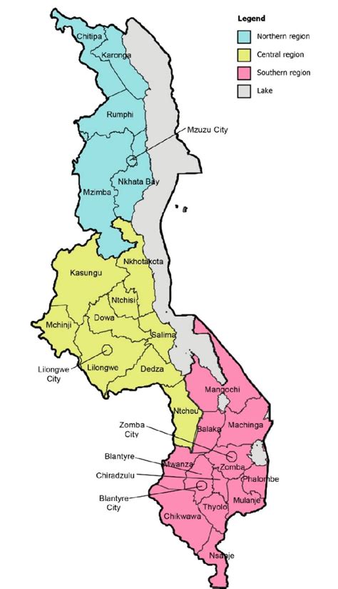 Map Of Malawi With Districts And Administrative Zones Download