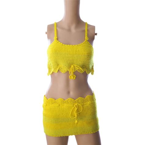 Gulnaaz Creations Bright Yellow Bikini Top And Skirt For Women Crochet Bikini At Rs 800 Piece