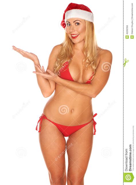 Santa Claus Girl In A Bathing Suit Stock Photo Image Of Bacground