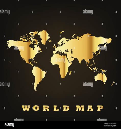 Golden World Map On Dark Background Vector Illustration Glossy World