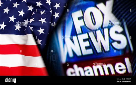 American Flag On A Fox News Logo Channel Background On A Tv Monitor