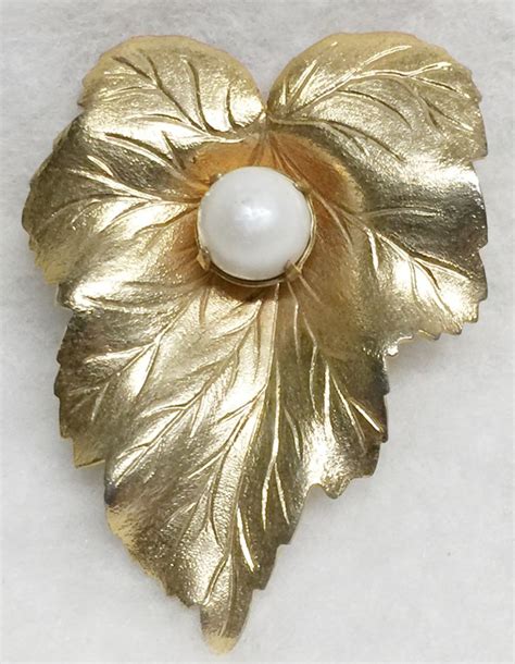 Vintage Sarah Coventry Goldtone Leaf Brooch With Faux Pearl Etsy