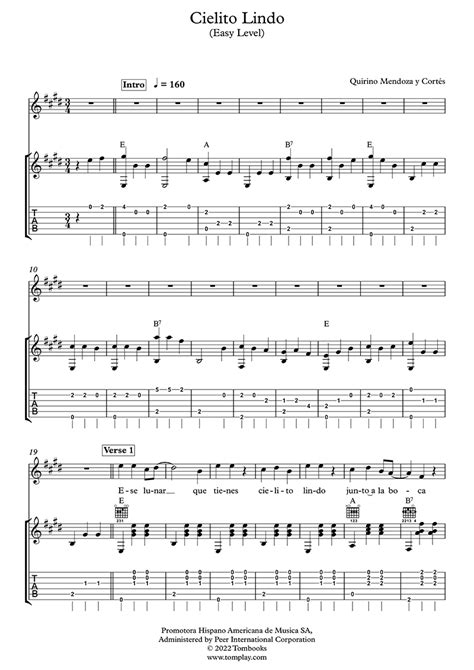 Cielito Lindo Easy Level Accompaniment Guitar Los Panchos Guitar Tabs And Sheet Music