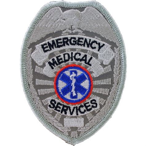 Emergency Medical Services Silver Badge Embroidered Iron On Patch At
