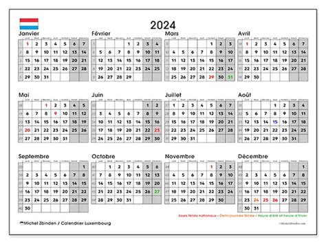 Calendrier Annuel 2024 Luxembourg Michel Zbinden Fr