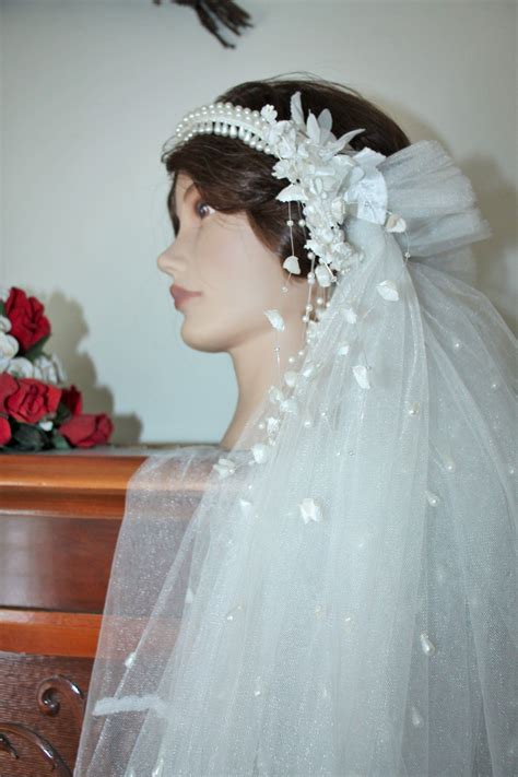 Wedding Veil With Blusher And Pearl Headpiece 1980s Etsy Canada