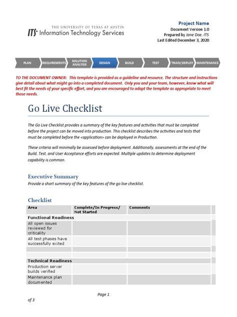 Go Live Checklist Project Name Pdf Computing Software