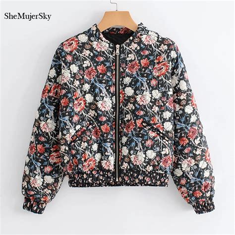 Shemujersky Floral Coats And Jackets Women Winter Warm Fashion Jacket