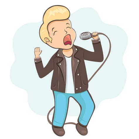 Cartoon Singing Happily While Holding The Mic — Stock Vector © Tigatelu